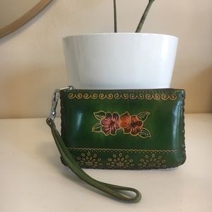 Small Leather Wristlet With Floral Design